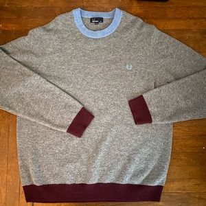 Vintage FRED PERRY Holiday Sweater XL grey with light blue & maroon